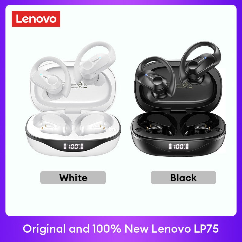 Lenovo PowerBass LP75 - Fones Bluetooth V5.3 com Display LED e Redução de Ruído
