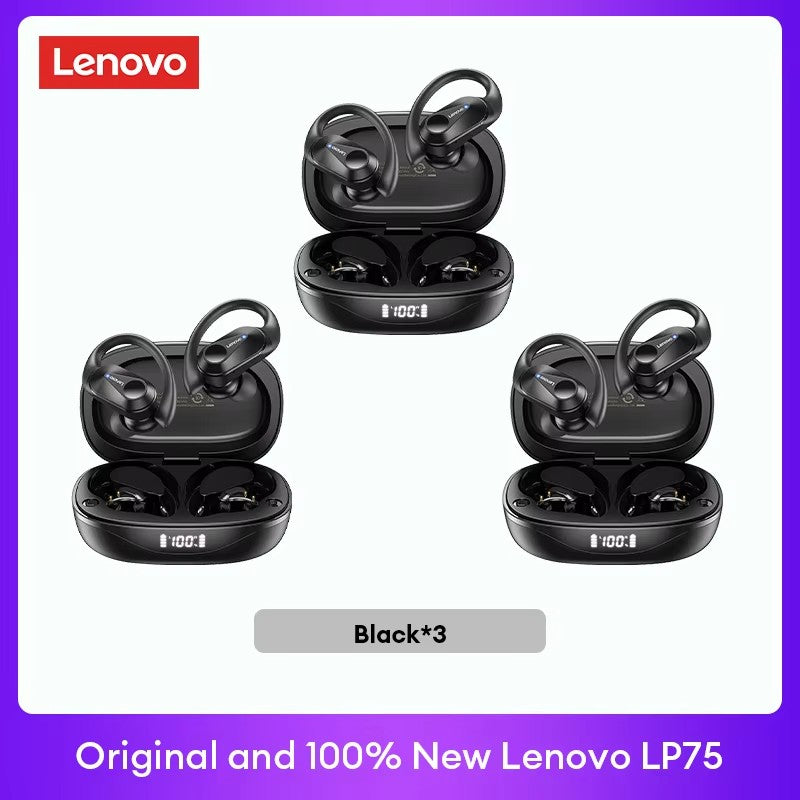 Lenovo PowerBass LP75 - Fones Bluetooth V5.3 com Display LED e Redução de Ruído