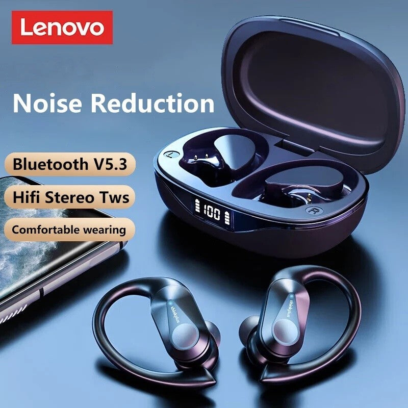 Lenovo PowerBass LP75 - Fones Bluetooth V5.3 com Display LED e Redução de Ruído