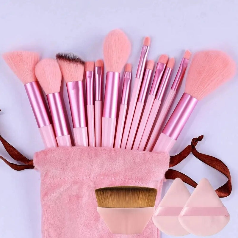 Kit de Pinceis de Maquiagem Profissional - Cerdas Macias para Base, Pó, Sombra e Contorno