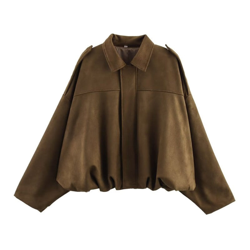 Jaqueta Feminina Oversided em Camurça - Efeito Suede com Gola Lapela, Casual e Estilosa