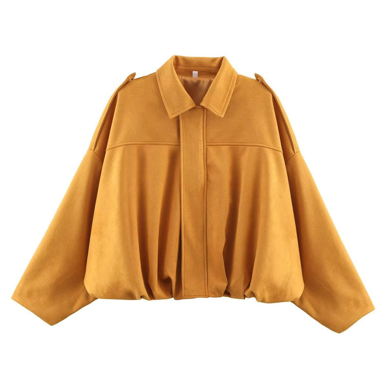 Jaqueta Feminina Oversided em Camurça - Efeito Suede com Gola Lapela, Casual e Estilosa