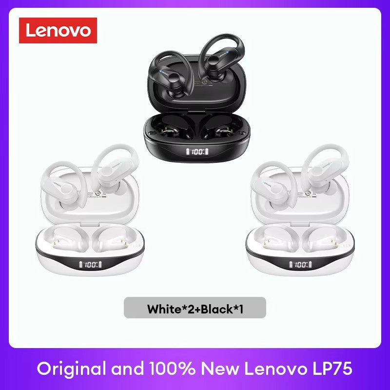 Lenovo PowerBass LP75 - Fones Bluetooth V5.3 com Display LED e Redução de Ruído