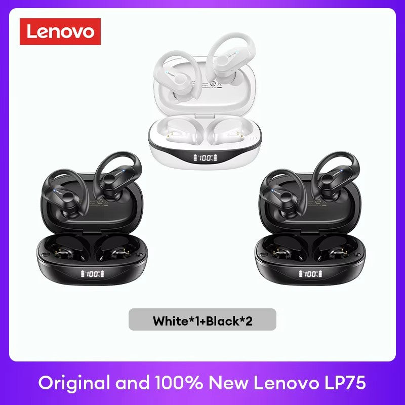 Lenovo PowerBass LP75 - Fones Bluetooth V5.3 com Display LED e Redução de Ruído