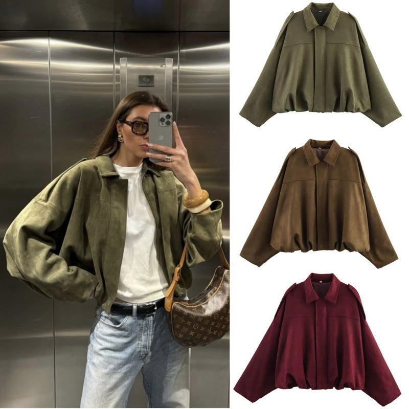Jaqueta Feminina Oversided em Camurça - Efeito Suede com Gola Lapela, Casual e Estilosa