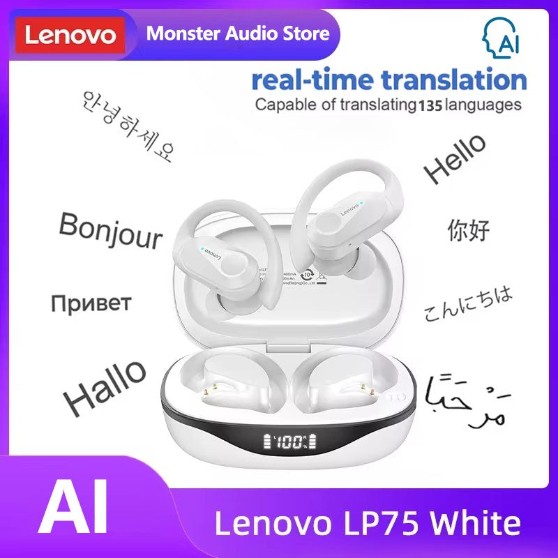 Lenovo PowerBass LP75 - Fones Bluetooth V5.3 com Display LED e Redução de Ruído
