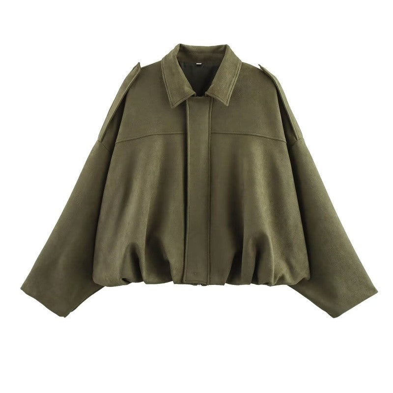 Jaqueta Feminina Oversided em Camurça - Efeito Suede com Gola Lapela, Casual e Estilosa