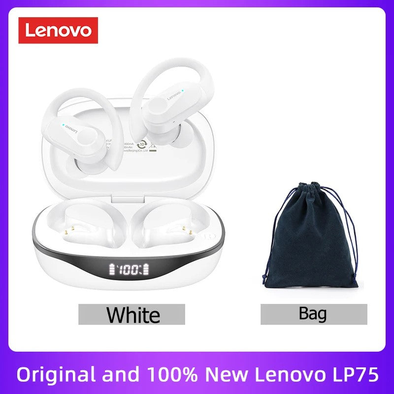 Lenovo PowerBass LP75 - Fones Bluetooth V5.3 com Display LED e Redução de Ruído
