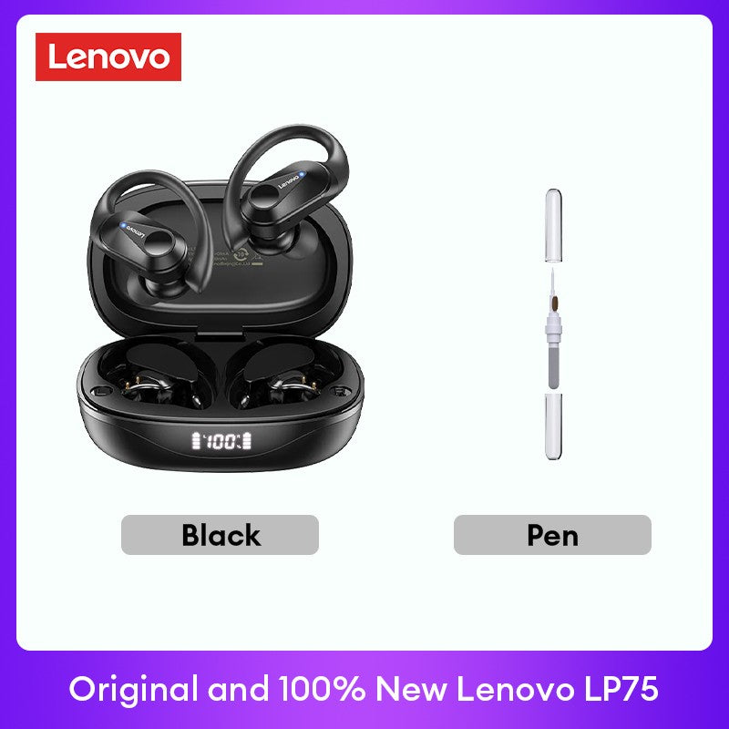 Lenovo PowerBass LP75 - Fones Bluetooth V5.3 com Display LED e Redução de Ruído