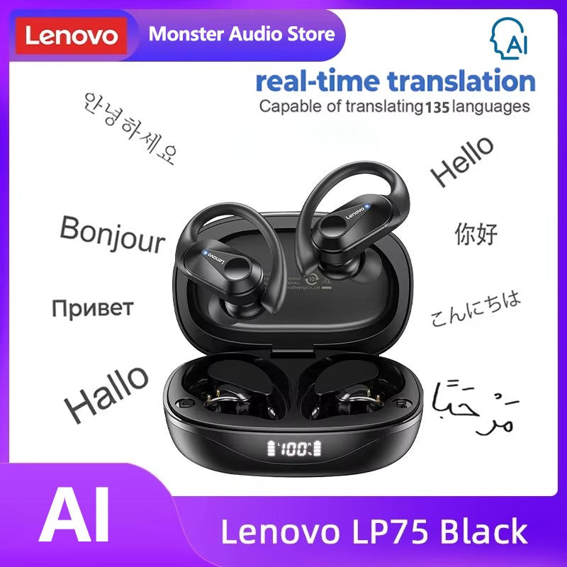 Lenovo PowerBass LP75 - Fones Bluetooth V5.3 com Display LED e Redução de Ruído