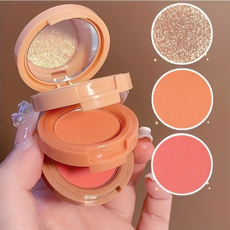 Paleta de Maquiagem 3 em 1 - Blush, Iluminador e Glitter com Textura Matte & Perolada