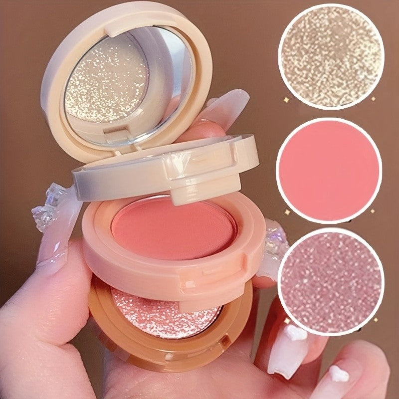 Paleta de Maquiagem 3 em 1 - Blush, Iluminador e Glitter com Textura Matte & Perolada