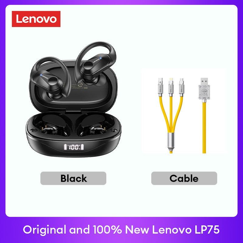 Lenovo PowerBass LP75 - Fones Bluetooth V5.3 com Display LED e Redução de Ruído