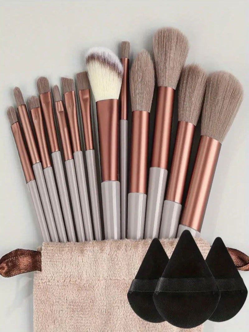 Kit de Pinceis de Maquiagem Profissional - Cerdas Macias para Base, Pó, Sombra e Contorno