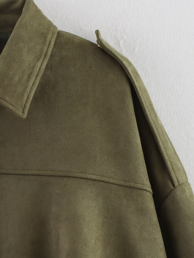 Jaqueta Feminina Oversided em Camurça - Efeito Suede com Gola Lapela, Casual e Estilosa