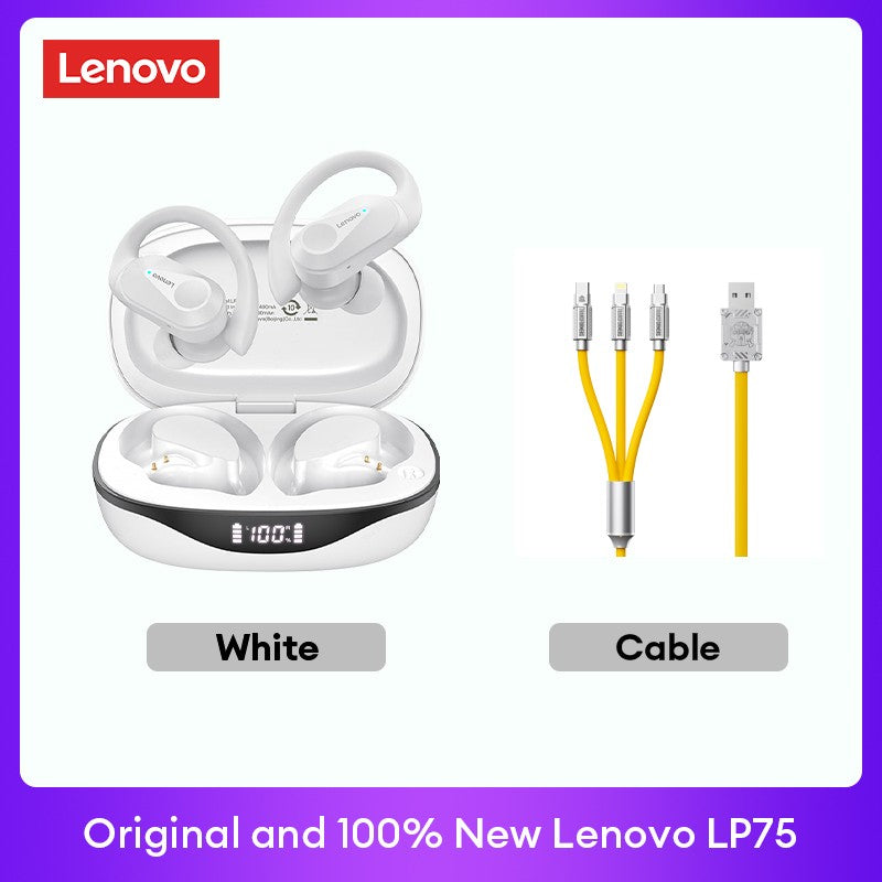 Lenovo PowerBass LP75 - Fones Bluetooth V5.3 com Display LED e Redução de Ruído