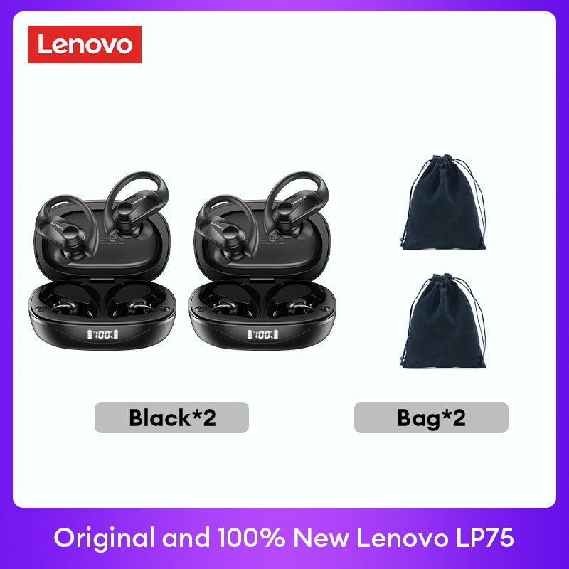Lenovo PowerBass LP75 - Fones Bluetooth V5.3 com Display LED e Redução de Ruído