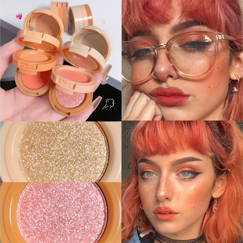 Paleta de Maquiagem 3 em 1 - Blush, Iluminador e Glitter com Textura Matte & Perolada