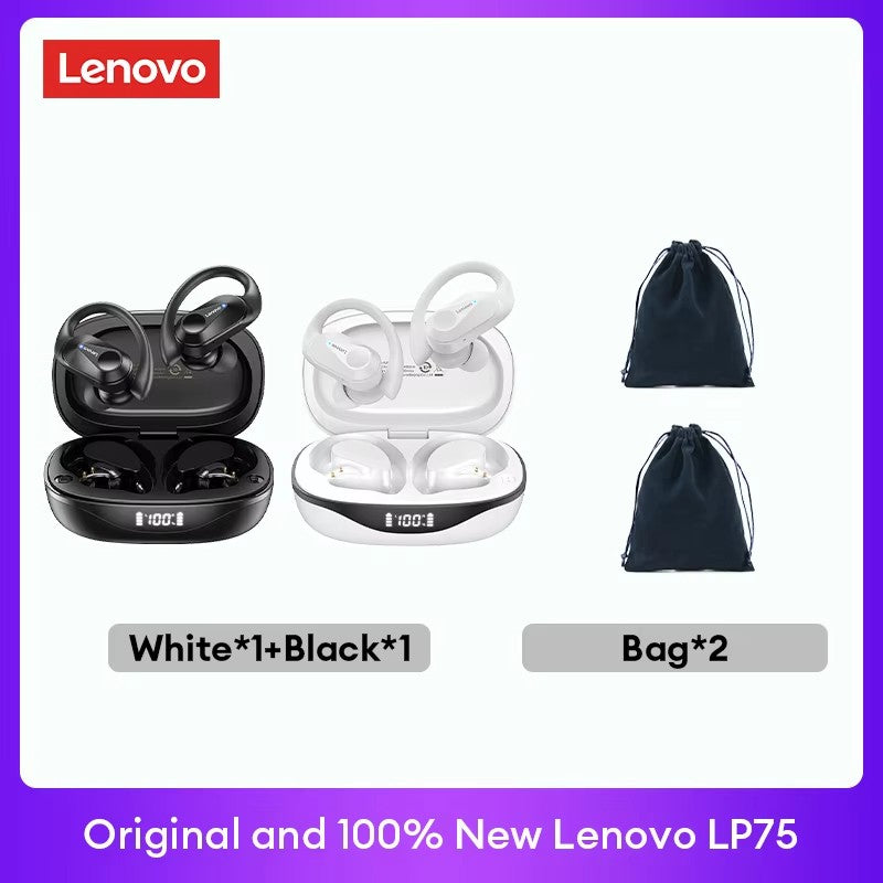 Lenovo PowerBass LP75 - Fones Bluetooth V5.3 com Display LED e Redução de Ruído