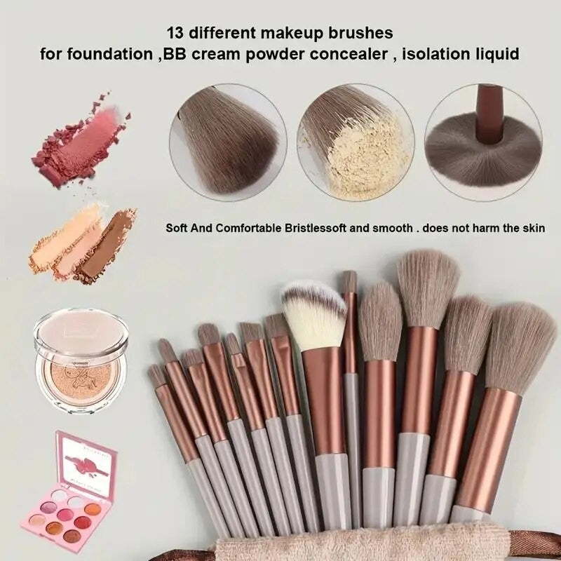 Kit de Pinceis de Maquiagem Profissional - Cerdas Macias para Base, Pó, Sombra e Contorno