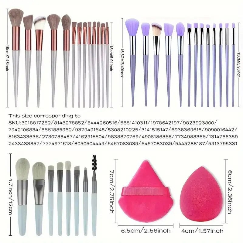 Kit de Pinceis de Maquiagem Profissional - Cerdas Macias para Base, Pó, Sombra e Contorno