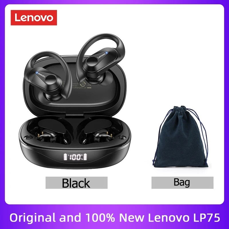Lenovo PowerBass LP75 - Fones Bluetooth V5.3 com Display LED e Redução de Ruído