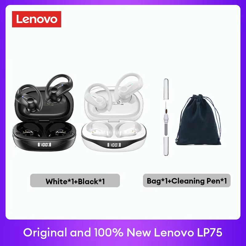 Lenovo PowerBass LP75 - Fones Bluetooth V5.3 com Display LED e Redução de Ruído
