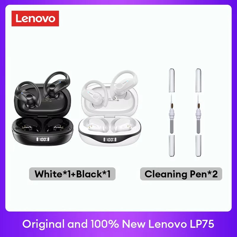 Lenovo PowerBass LP75 - Fones Bluetooth V5.3 com Display LED e Redução de Ruído