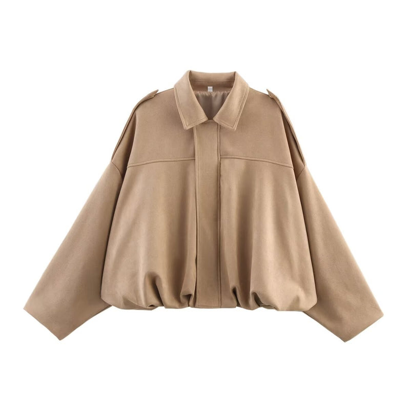 Jaqueta Feminina Oversided em Camurça - Efeito Suede com Gola Lapela, Casual e Estilosa