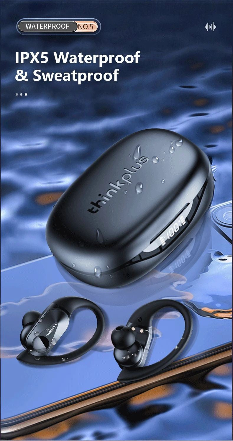 Lenovo PowerBass LP75 - Fones Bluetooth V5.3 com Display LED e Redução de Ruído