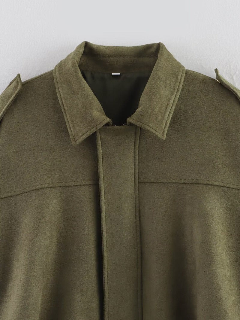 Jaqueta Feminina Oversided em Camurça - Efeito Suede com Gola Lapela, Casual e Estilosa