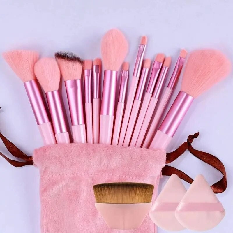Kit de Pinceis de Maquiagem Profissional - Cerdas Macias para Base, Pó, Sombra e Contorno