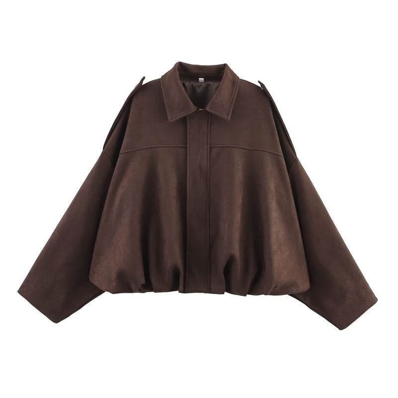 Jaqueta Feminina Oversided em Camurça - Efeito Suede com Gola Lapela, Casual e Estilosa